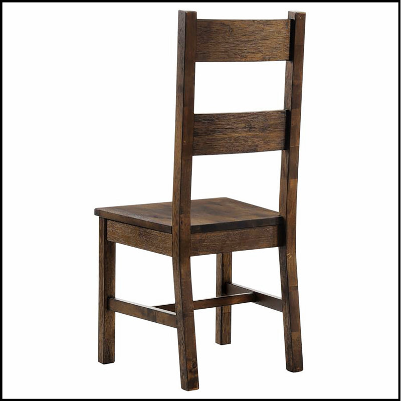 Chaises de salle à manger rustiques à dossier en échelle brun doré (ensemble de 2) avec sièges profilés confortables et fabrication durable