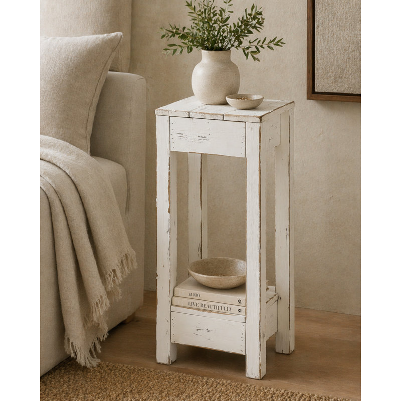 Table d'appoint en bois récupéré 28 po Mervyn | Table de bout étroite en bois massif | Table d'appoint blanc vieilli, Blanc