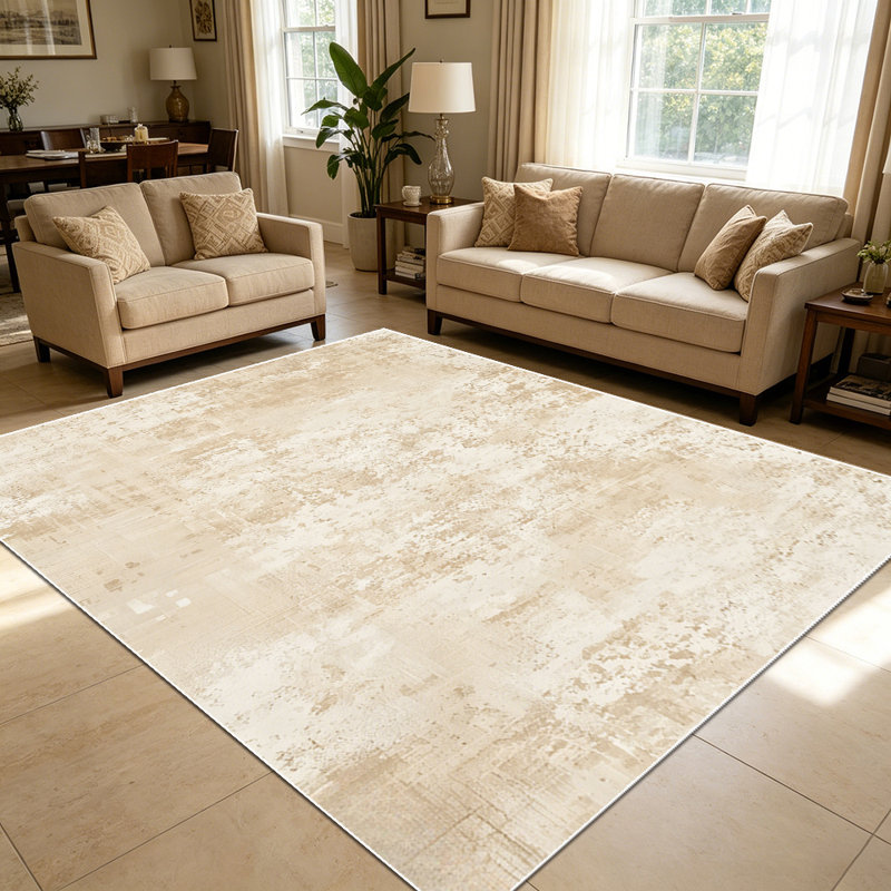1PC neutral beige distressed linen textured area rugs for Living Room, Soft and Comfortable, Suitable for all seasons, easy-to-maintain, machine washable Indoor floor mat, Under Table Farmhouse suitable for dining table, bedroom, entryway, kitchen,