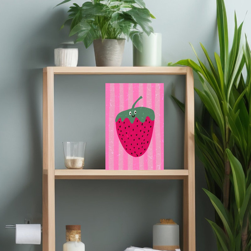 «Hello Strawberry Playful Vibrant Contemporary», art mural, H 18 po x l 12 po