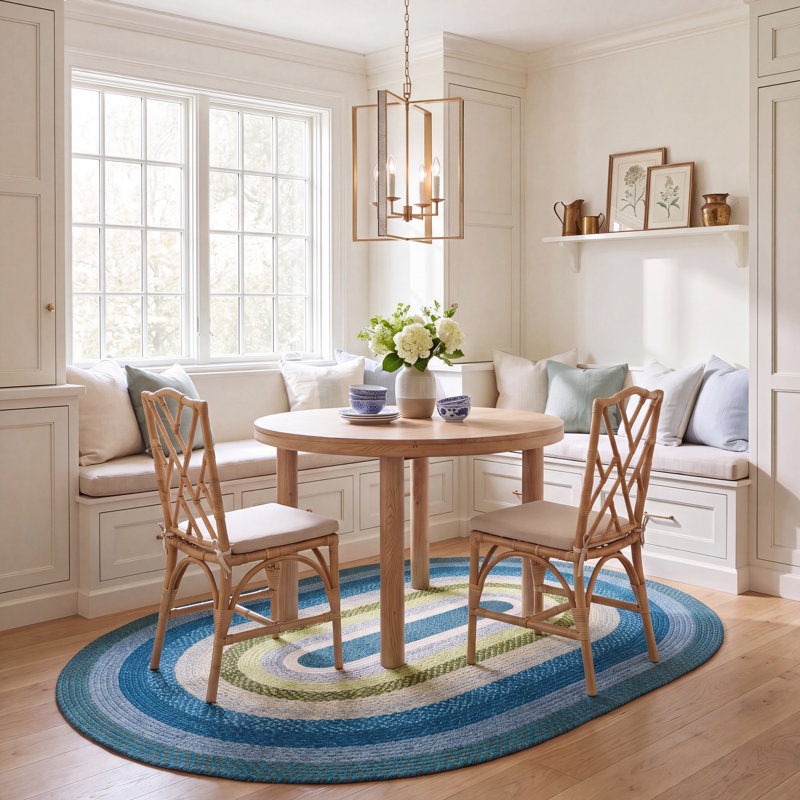 Tapis intérieur / extérieur tressé 323 bleu marine / vert, Ovale 5 pi x 8 pi