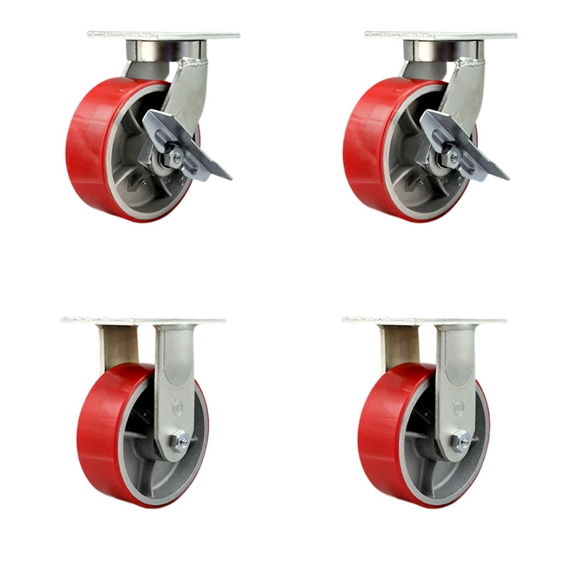 Ensemble de roulettes en poly robuste sur roulettes en fonte 2 freins 2 rigides SCC