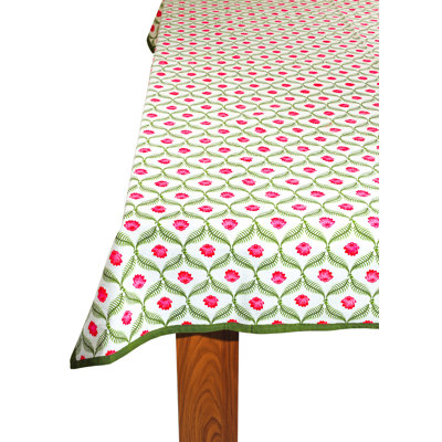 Lotus Garden Block Print Cotton Tablecloth
