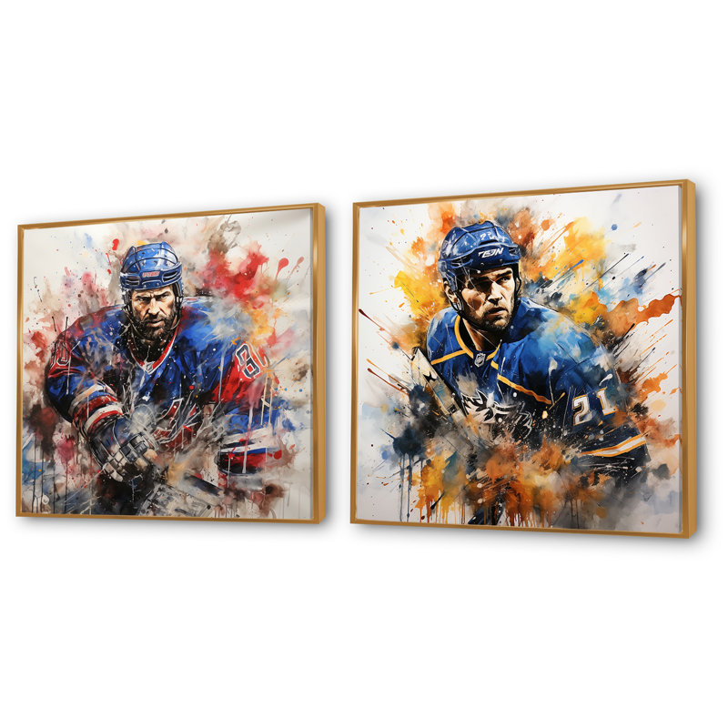 «Sport Hockey Ice Chronicles I», ensemble de 2 reproductions d'art sur toile, Encadrement doré, H 16 po x l 33 po x P 1 po