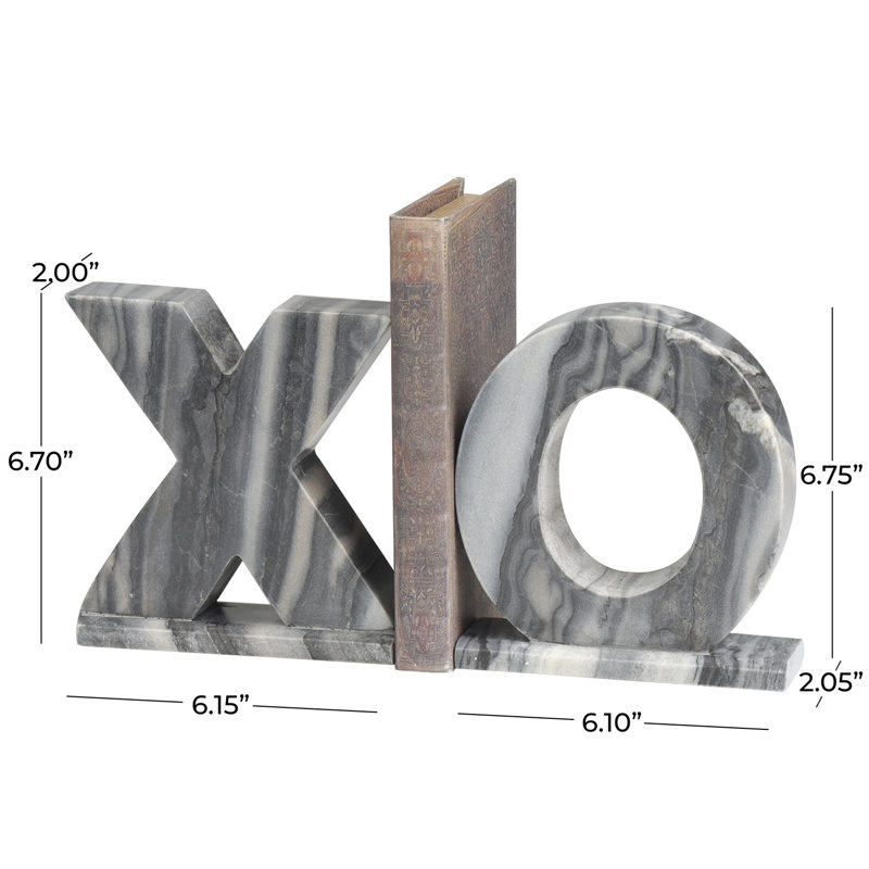 Marble Sleek 8lb X and O Bookend Set, gris