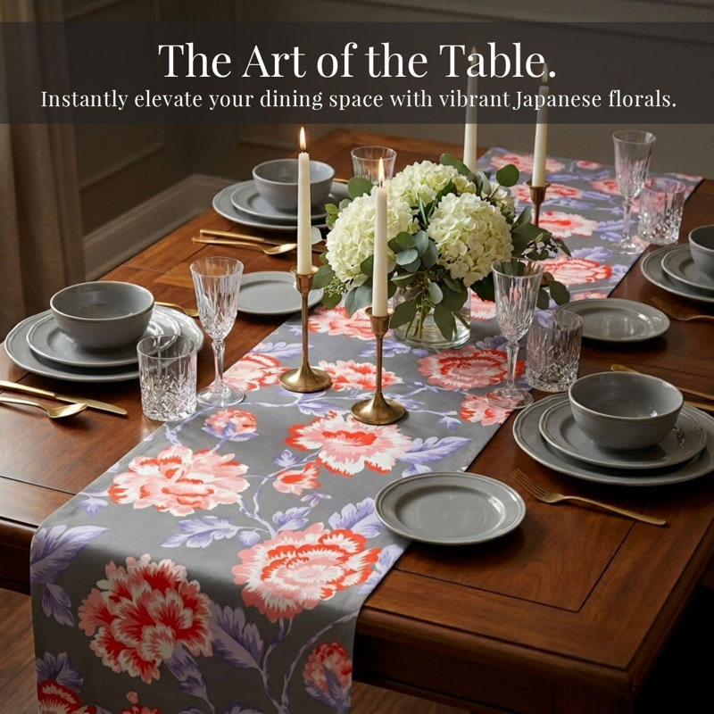 Arpad Printed Table Runner, Gray/Blue/Orange