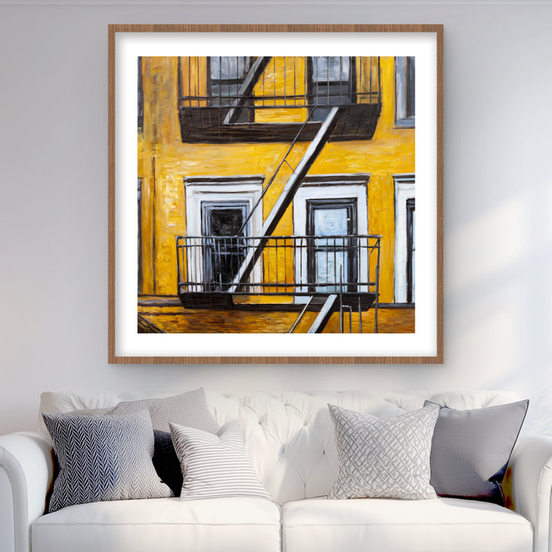 «Building Old Fire Escape», reproduction encadrée avec passe-partout | Décoration intérieure