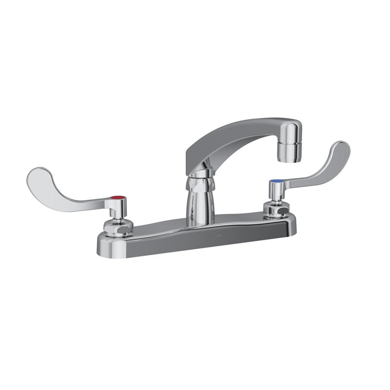 Ensemble de robinetterie central 8 "avec robinet de terrasse exposé avec bec en tube arqué 8" et poignées de poignet 4 "chromées