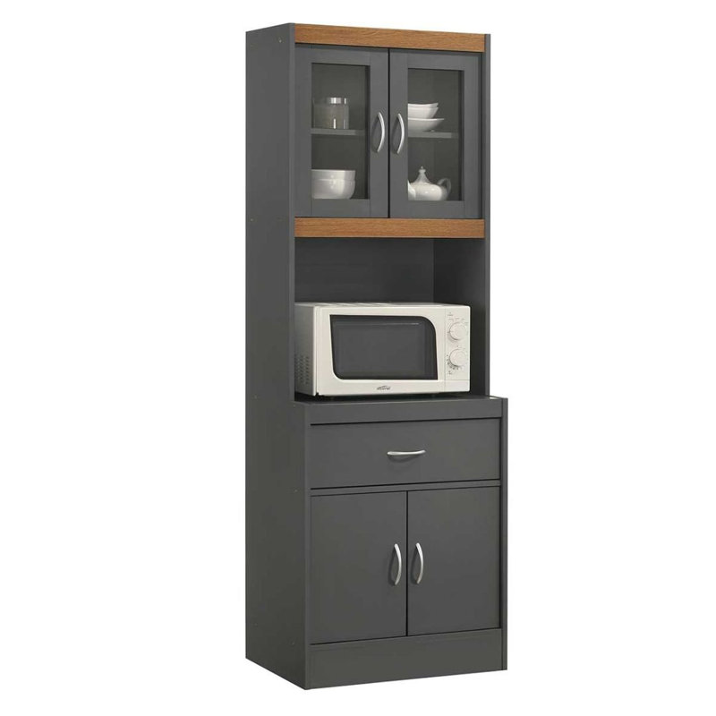Kitchen Cabinet 22.7 inch Wide Freestanding China Display Hutch with Storage, Microwave Shelf and Utensil Drawer,, Gray