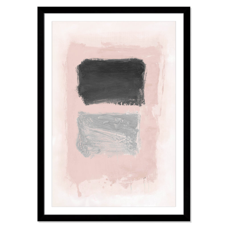 Vedaline Thomasin rose, noir et argent chatoyant I encadré sur papier par impression, Cadre carré noir avec passe-partout