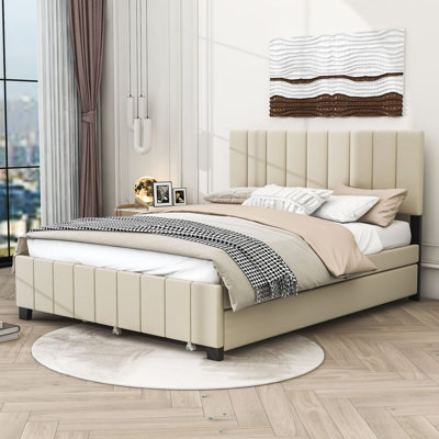 Lit avec rangement en tissu d'ameublement Makeyla