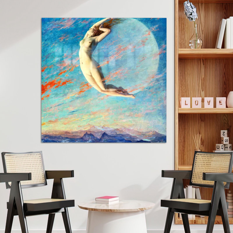 Art mural en verre trempé Selene par Albert Aublet - Reproduction murale contemporaine pour cadeau de pendaison de crémaillère ou décoration intérieure