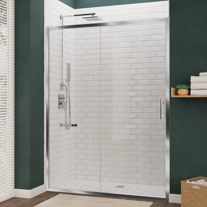 Halberd Series 60" W x 72" H Single Sliding Framed Shower Door, Polished Chrome