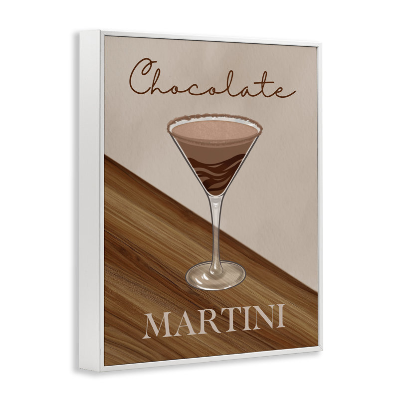 Martini au chocolat sur giclée brune encadrée, design par Marcus Prime, H 20 po x l 16 po, Encadrement giclée blanc côtier