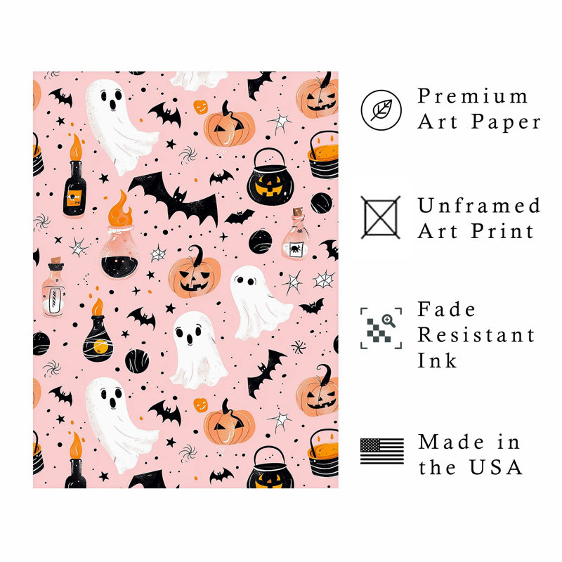 «Holiday Halloween Pumpkin Ghost», reproduction d'art moderne sans cadre, H 30 po x l 20 po