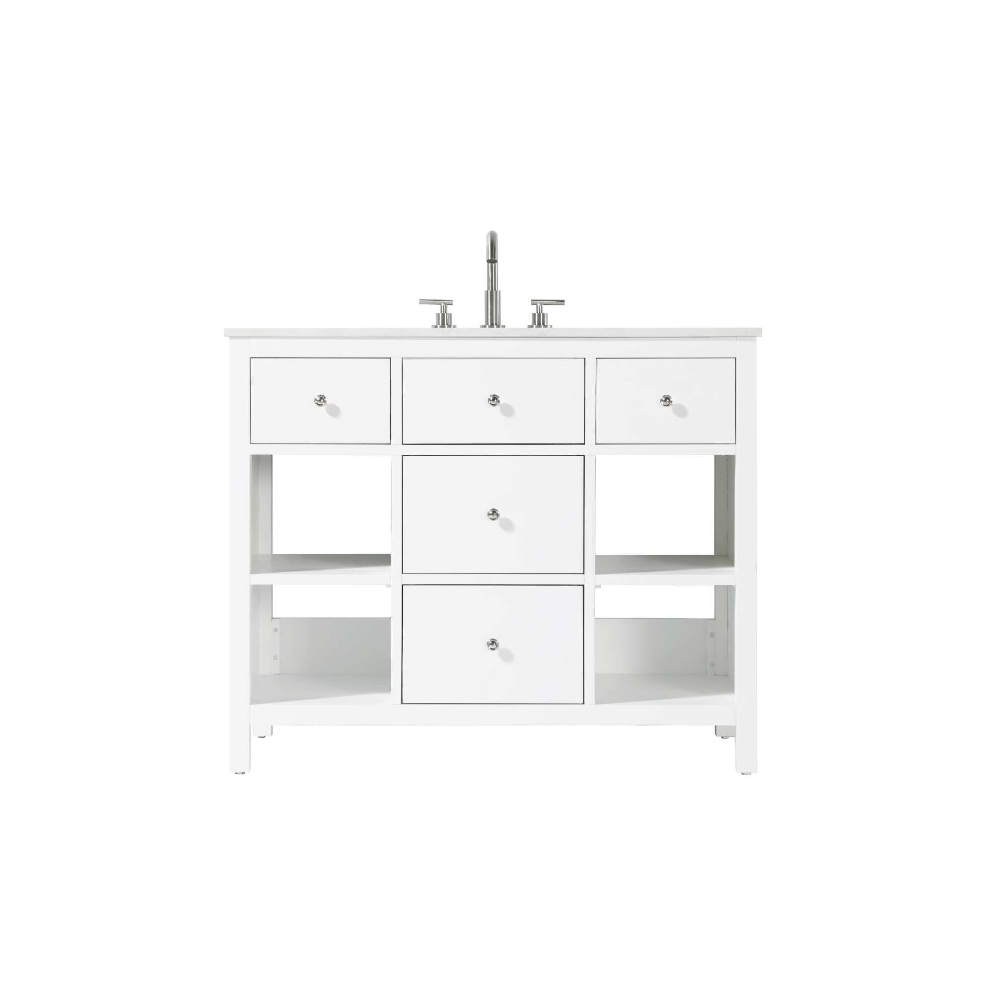Single Bathroom Vanity, White/Chrome, 42"
