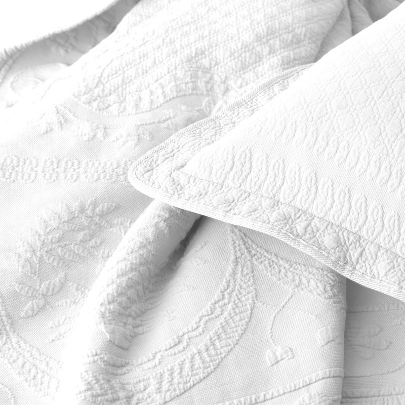 Historic Charleston King Charles European Cotton Matelasse Decorative Pillow Sham, 26 in x 26 in, White, White, Euro