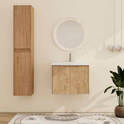 Eskar 24'' Wall-Mounted Single Bathroom Vanity With Resin Vanity Top & Side Cabinets