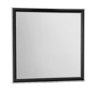Grey Black Mirror With Solid Base And Sleek Silver Trim Accented Mirror, Wood +