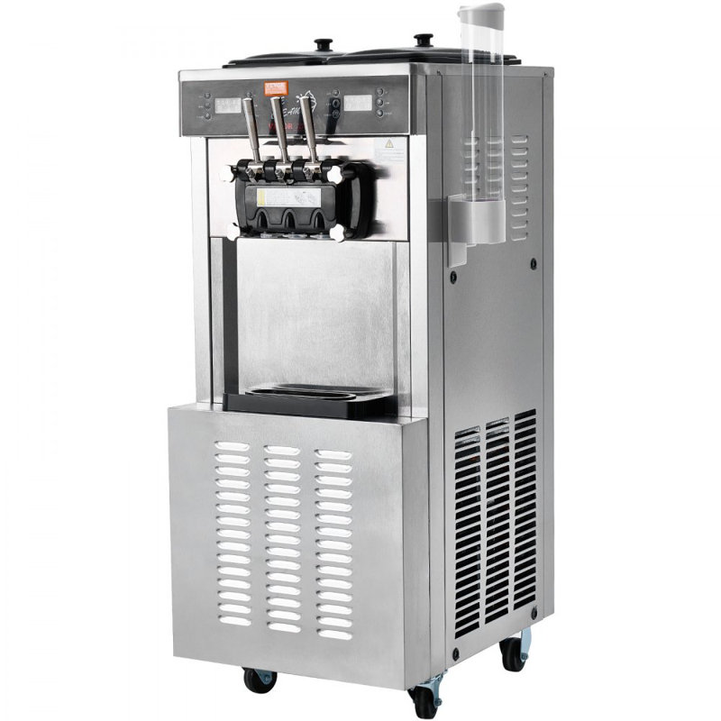 Machine à crème glacée commerciale, rendement de 34 à 44 L / H, machine à crème glacée autoportante à 3 saveurs 3300W, trémie en acier inoxydable 2 x 9L, panneau à DEL permettant une réfrigération de nuit à un seul cylindre