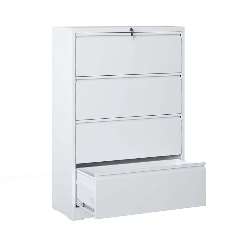 Classeur à 4 tiroirs, classeur avec serrure, armoire de rangement pour le salon, Blanc