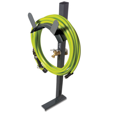 Support pour tuyau d'arrosage en acier Sun Joe, robinet en laiton, base à installation rapide, SJ-SHSBB-GRY