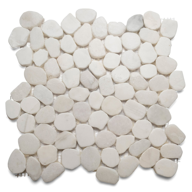 Carrelage rond en galets de 12 po x 12 po et 12 po x 24 po CNK Tile White Milky