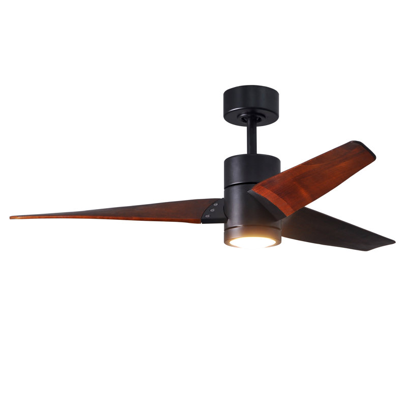 Ceiling Fan with LED Lights, Matte Black, Walnut Tone, 52"