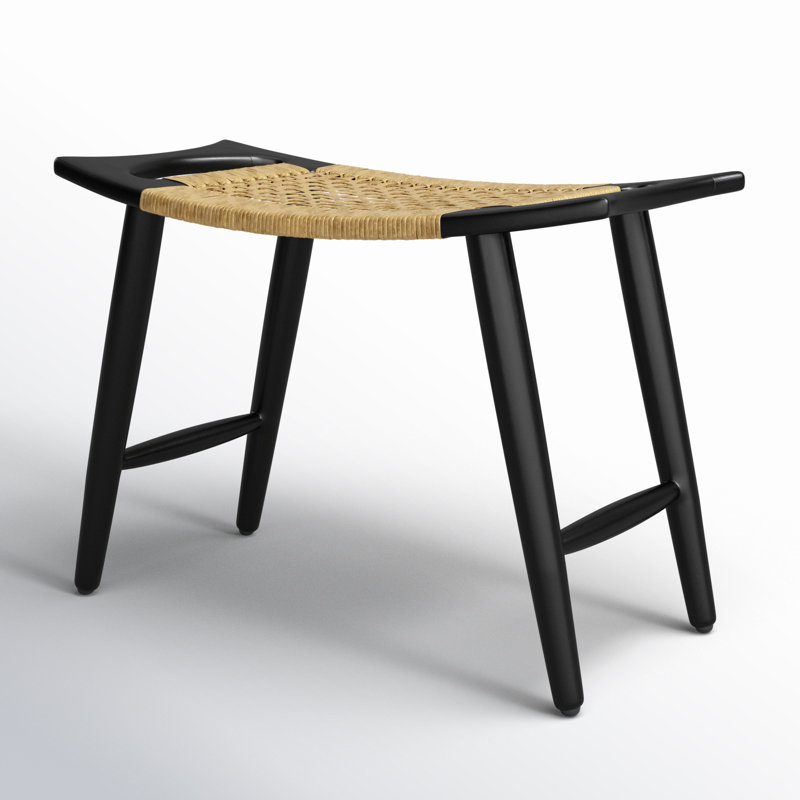 Tristan Natural Wood & Rattan Stool, Black