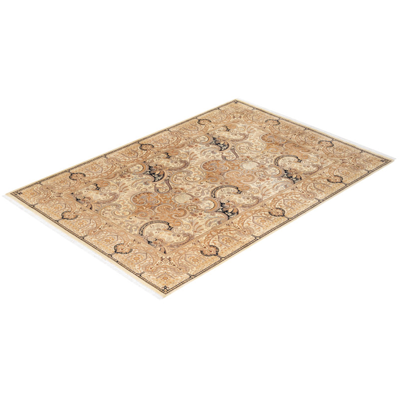 Ivory Hand-Knotted Wool Geometric 8' x 10' Area Rug