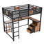 Lit mezzanine double avec bureau et rangement, structure de lit mezzanine en métal avec échelles, sans bruit, sans sommier, noir-538073834-538073835