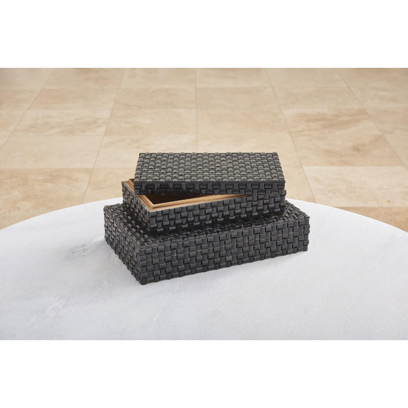 Horn Box Woven Black, 3" H x 7" W x 12" D