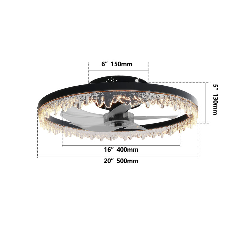 Ventilateurs de plafond avec lumières et télécommande, ventilateur de plafond noir à profil bas, ventilateur DEL encastré moderne à intensité variable 3000-6000K, 6 vitesses de vent