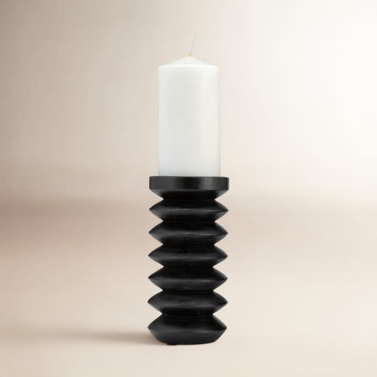 Wood, Accordion Candle Holder, Black, 8" H x 4" W x 4" D