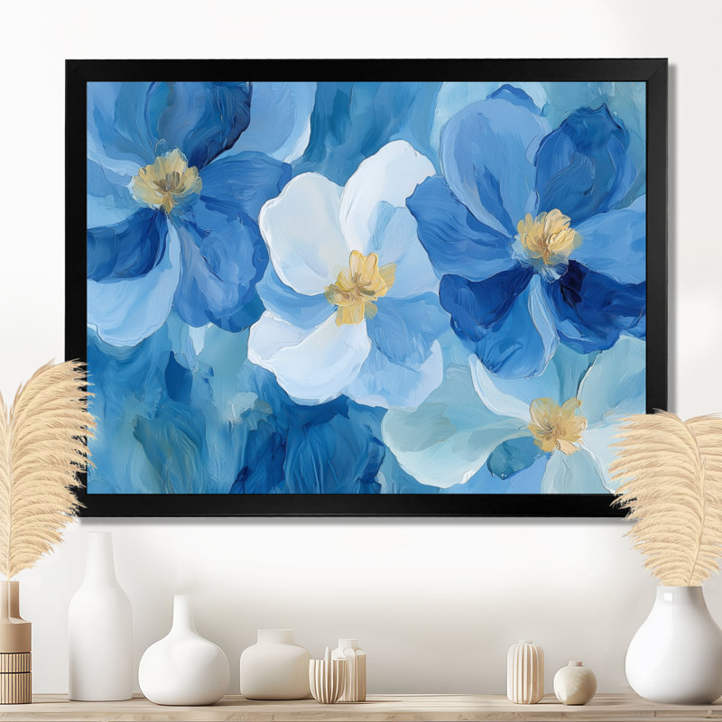 Indah - Floral Wall Art, Single Picture Framed Print, 30" H x 40" W, Black