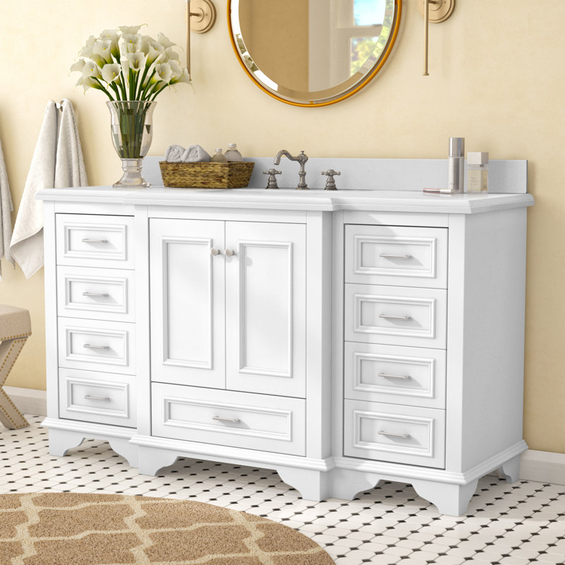 Loughlam 60'' Single Bathroom Vanity with Top, White, Carrara Marble