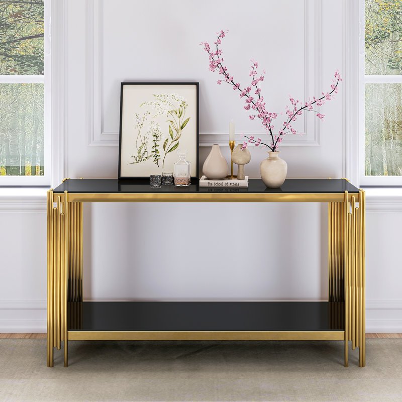  Console de 55,12 po pour salon d'entrée, Black, Gold