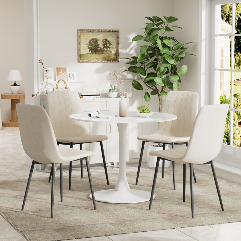 Ensemble de salle à manger à piédestal 5 pièces, Beige, Blanc