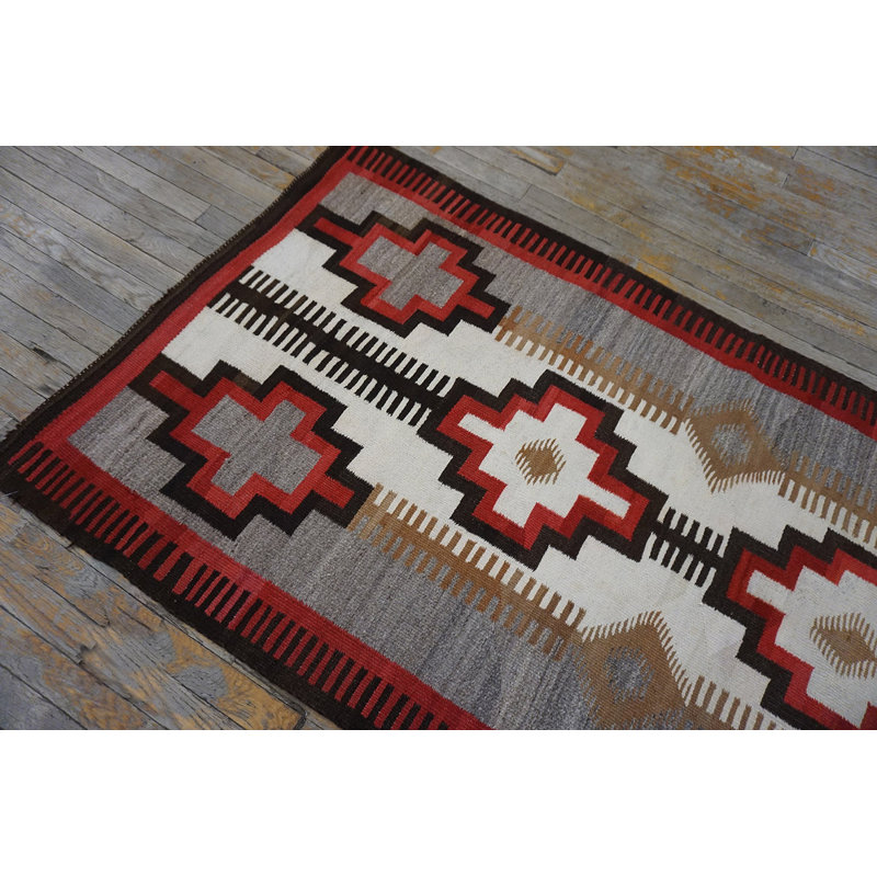 Small Tribal Antique Bold Geometric Native American Flat Weave Navajo Rug