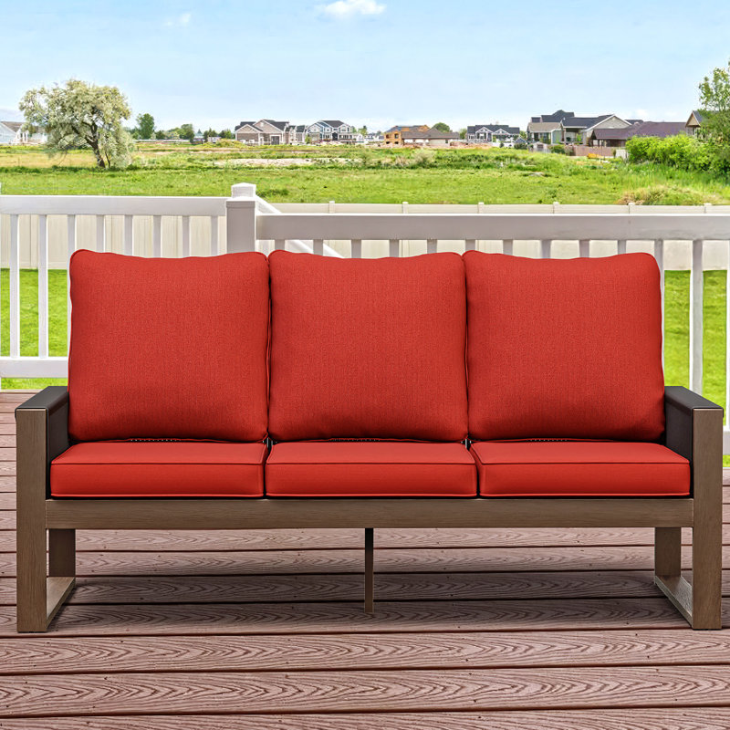 Canapé de patio 3 places en bois avec coussins, Rouge