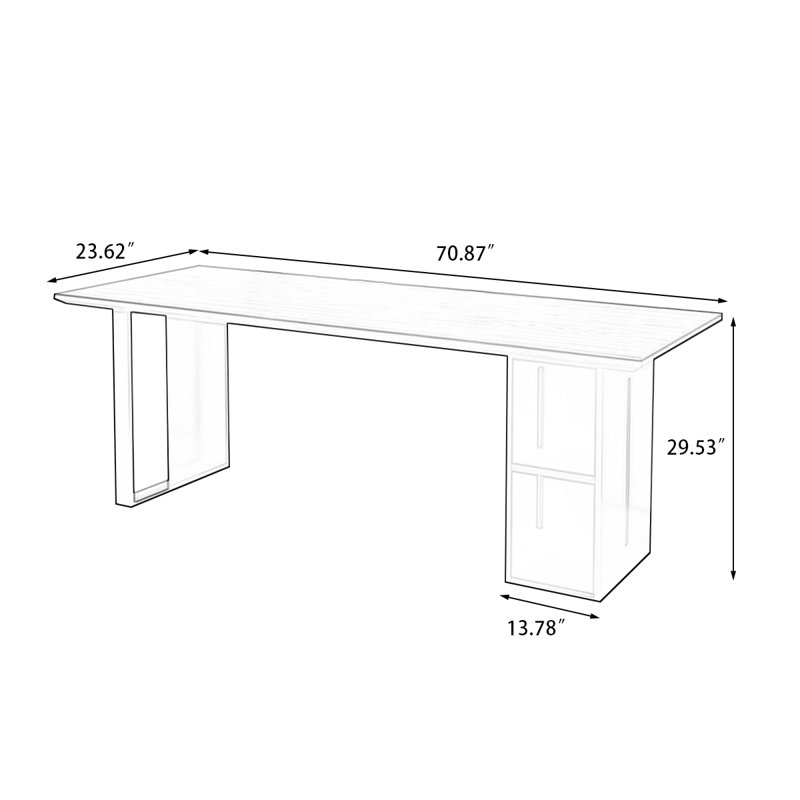 Bureau noyer + bois massif rectangulaire noir + fer, H 29,53 po x l 70,87 po x P 23,62 po