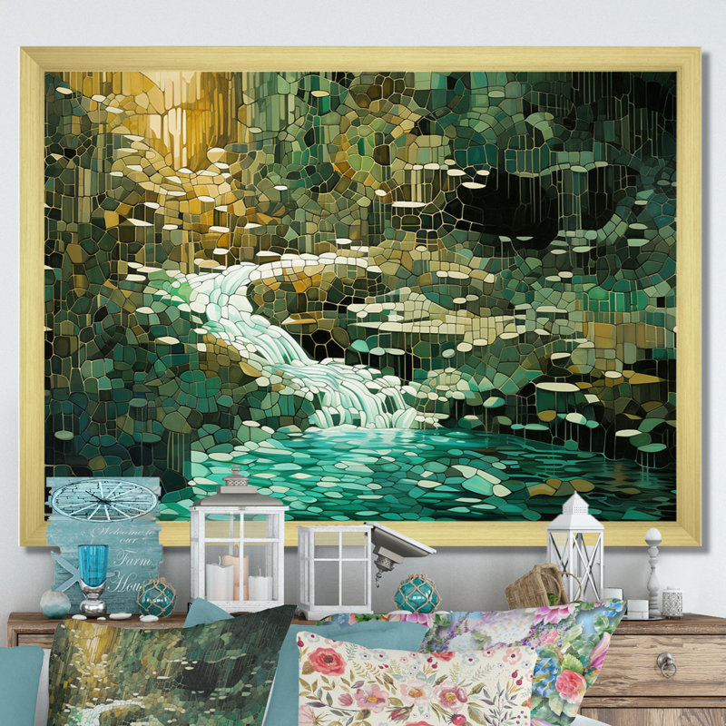Abstrait forêt émeraude sauvage - impression, H 12 po x l 20 po x P 1 po, Cadre doré à une seule photo