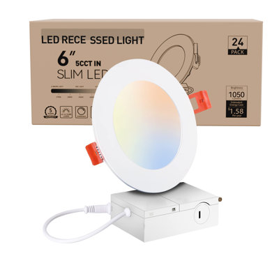 24 Pack Led Recessed Lighting 6 Inch With Night Light, Dimmable 5cct Canless Ultra Thin Wafer Soffit With Junction Box