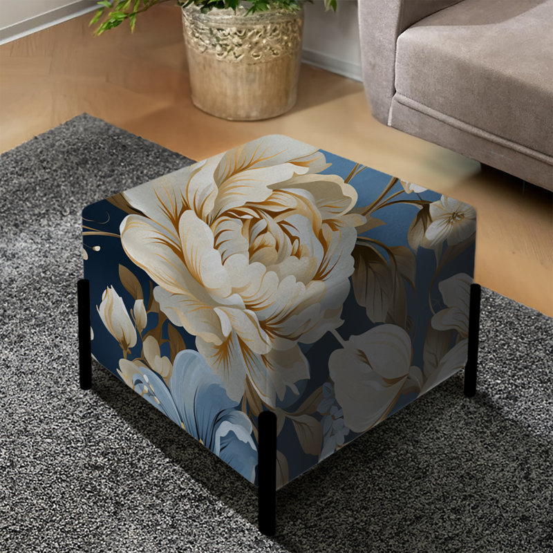 Motif floral bleu rétro Finesse - repose-pieds carré floral