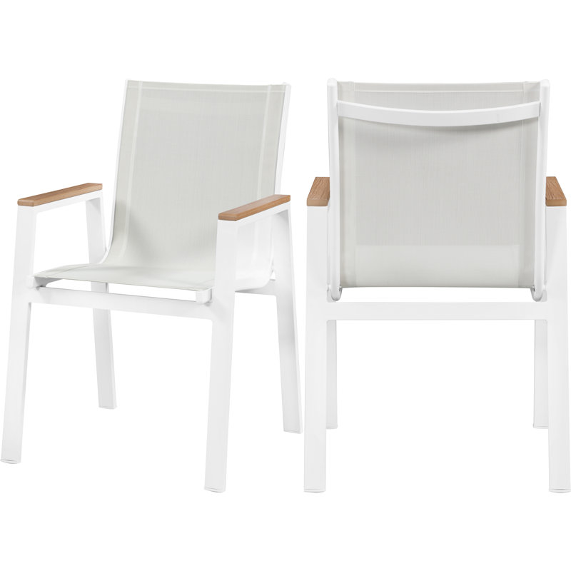 Fauteuil de patio empilable Lajoy, Blanc, Blanc, Brun