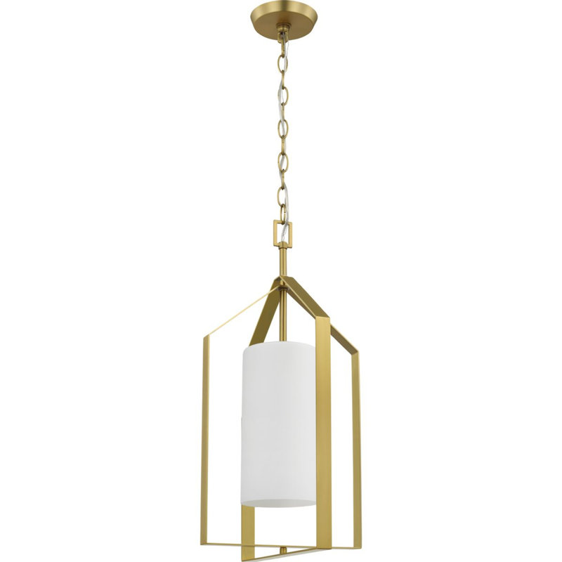 Luminaire suspendu 1 lumière Margan, Or brossé, Blanc