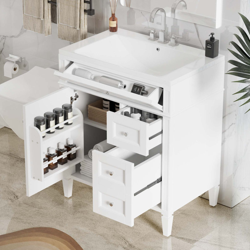 Deltonia 30'' Single Bathroom Vanity with Resin Top, White