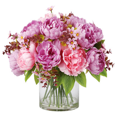 High-Quality Artificial Peony Bouquet in Vase – Realistic Flower Display with Full Bloom and Greenery for Living Room, Bedroom, or Event Decor