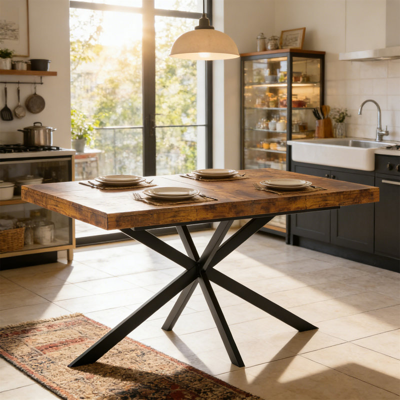 55.11"-70.86"Retro Rectangular Stretch Dining Table, Brown