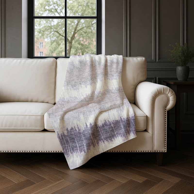 Addison Machine Washable Sherpa ASB755 Stripes Throw Blanket, Lavender